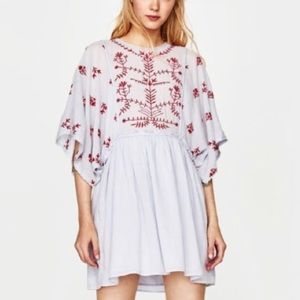 ZARA light blue and coral embellished dress